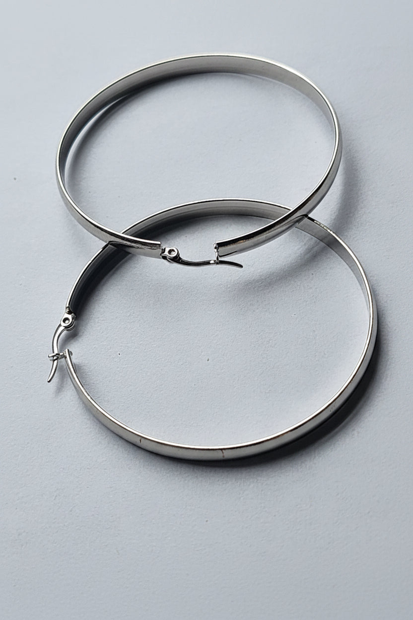 Silver hollow hoop earrings