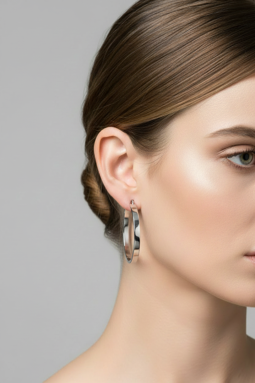 Silver hollow hoop earrings